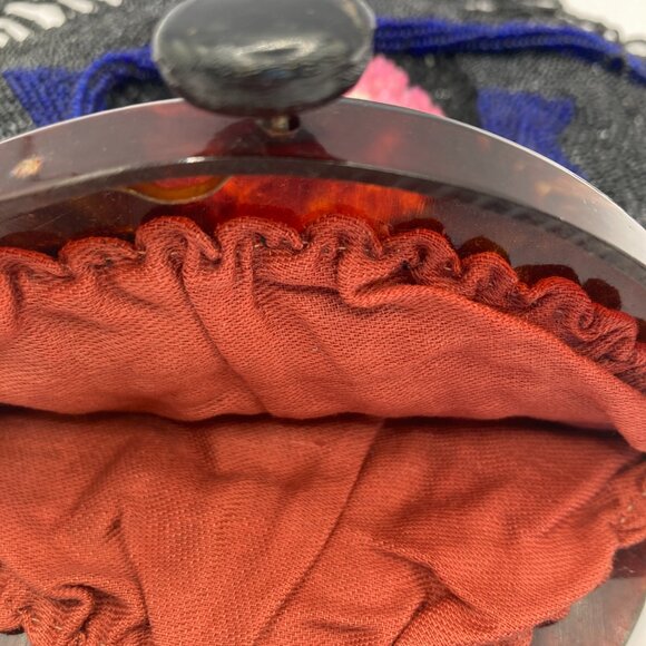 Hand Beaded and Sewn Beaded Bag/Purse wit Tortoise Shell Frame Antique Victorian - Picture 9 of 10